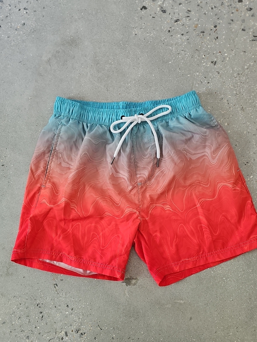 Men's Gradient Swim Trunks in Turquoise & Coral, Size Small